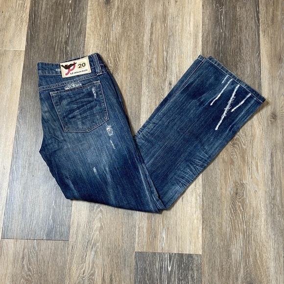 AJ ARMANI JEANS Men's Designer Distressed Boot Cut Denim Blue Jeans - Picture 1 of 7